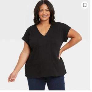 Ava & Viv Women's Plus Size Black Blouse X Short Sleeve Top Casual Shirt - Picture 1 of 9