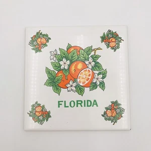 Florida Orange Blooms Trivet Wall Art Hot Plate Hanging VTG Tile Decor Ceramic - Picture 1 of 7