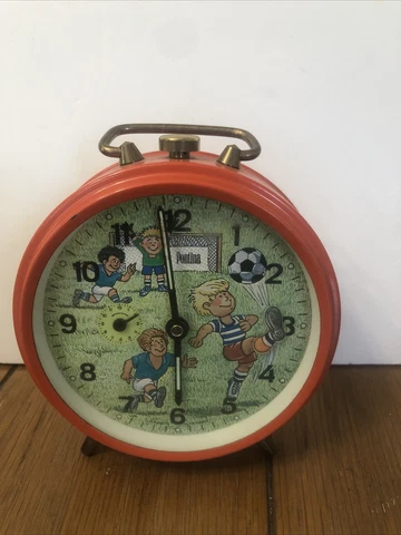 RARE Vintage Motion Alarm Clock Germany Boy Kicking Soccer Ball Cover