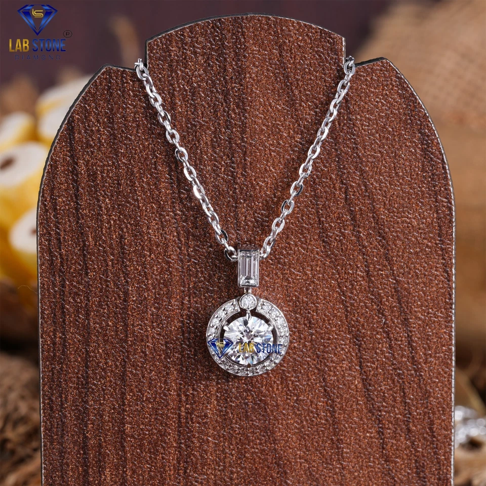 0.97 TDW Round & Baguette Lab Grown Diamond Pretty Pendant 18k White Gold - Image 1 of 4