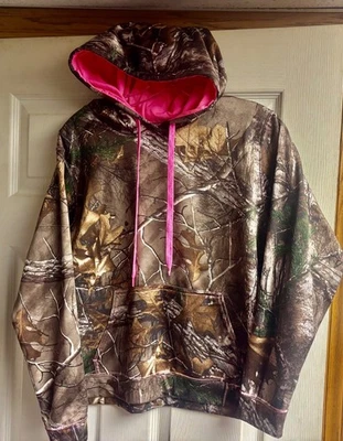 Youth MED Girls REALTREE CAMO w/ Pink Outdoor Pullover Casual Sweat Shirt Hoodie - Image 1 of 4