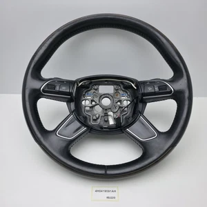 2014-2017 Audi A8 4H Leather Wood Steering Wheel with Shift Paddles 4H0419091AH - Picture 1 of 15