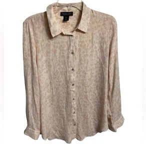 Camicia donna Rachel Zoe rosa beige stampa leopardata bottoni manica lunga taglia M - Foto 1 di 11