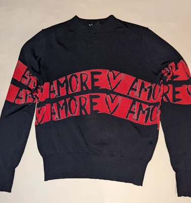 Desigual Sz S women black/red AMORE long sleeve stretch knit jumper top sweater - Image 1 of 4