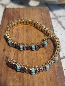 Brazalete Tenis Joan Rivers Amatista Estrás Azul Turquesa Cuentas Dorado - Imagen 1 de 12