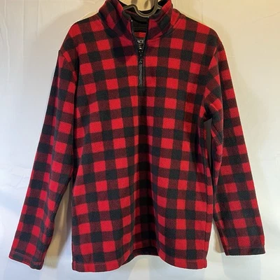Place Boys XL 14 Red Pullover Fleece Buffalo Plaid XLarge TCP Childrens 1/4 Zip - Image 1 of 4