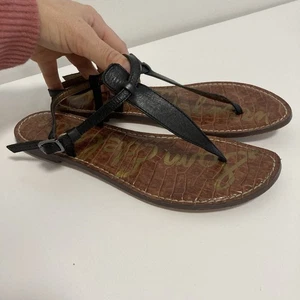 Sam Edelman Gigi Black Leather Sandals Women’s Size 8M EU 39 Croc Footbed Beach - Picture 1 of 16