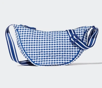 Viral Uniqlo Round Mini Shoulder Bag Gingham Check Pattern Blue And White