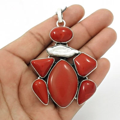 Marquise Biwa Pearl Stone Halloween Root Chakra Pendant Jewelry 925 Solid Silver - image 1 of 4