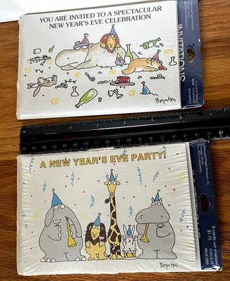 2 Pkgs Sandra Boynton New Year's Party Invites 16 pcs Recycled Paper Foto 1 de 3