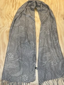 Pashmina Cashmere Scarf Made Italy Paisley Shawl Wrap Neutral Colors Fringe - Picture 1 of 6