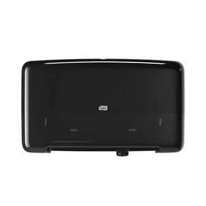 Tork Twin Mini Jumbo Toilet Paper Roll Dispenser Black T2, Protects Rolls, - Picture 1 of 5