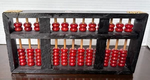 Vintage Abacus Lotus Flower Brand Black & Red Wood Brass 77 Beads, 11 Rods - Picture 1 of 3