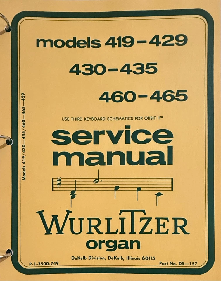 Manual de servicio Wurlitzer Organ Models 440-444, 419/429/430/435/460/465, 440. 445 Foto 1 de 3