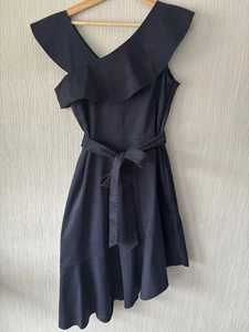 Coast Dress Asymmetric Navy Size 14 Cotton Belted New Never Worn Stunning - Picture 1 of 7