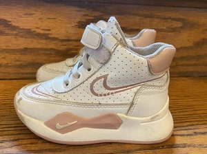 Vintage Nike Leather High Top Shoes Sneakers White Pink Infant Girls 4.5, EUC 20 - Picture 1 of 8