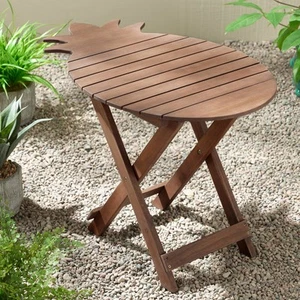Modern Wood Outdoor Folding Table 19" x 27" Natural Oil Pineapple for Patio Home - Picture 1 of 8