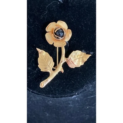 Gold Tone Rose Brooch with Genuine Black Agate Center Stone - Image 1 of 4