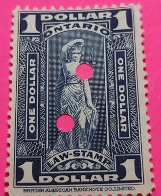 Canada .Ontario law stamp 1$ embosed On  Paper (1307-5) - Image 1 of 3