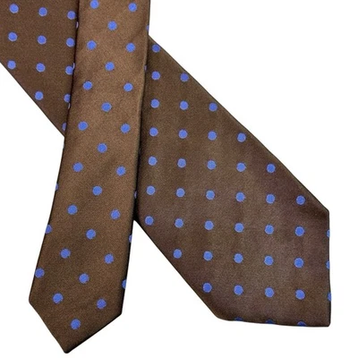 "Corbata Isaia Napoli marrón azul a lunares - 7 pliegues de seda Italia 61"" x 3,25""" Foto 1 de 4