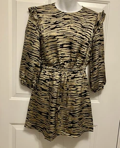 NWT RAILS Mini Dress Women Sz XS Ora Canyon Zebra Animal Print Ruffle Gold Brown - Picture 1 of 5
