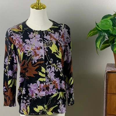 Kenar 黑色花卉棉混纺开衫毛衣,尺寸 M — 第 1/4 张图片