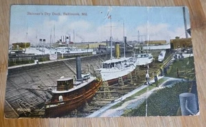 Antike Postkarte von Dampfschlepper und Schiffen im Trockendock Baltimore Maryland - Bild 1 von 3