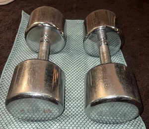 Hampton Chrom 40er Hanteln gerändelte Griffe 40 lbs Paar Gewichte Vintage - Bild 1 von 24