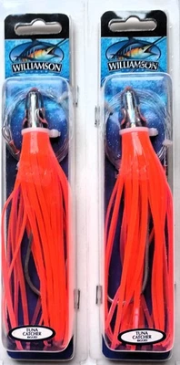 2 Williamson Rigged Tuna Catcher Fishing Lure 5" Premium Skirt 3D Eyes VMC Hook - Image 1 of 3