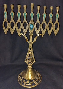 Vintage 1960s OPPENHEIM Hanukkah MENORAH 15" Brass & Enamel Israel Judaica Mcm