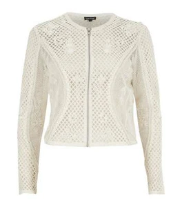 Chaqueta bolero para mujer de malla blanca marfil adornada recortada [701504] Reino Unido 8 EU 34 - Imagen 1 de 3