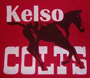 Vintage y2k KINDER T-SHIRT YM JUGEND MEDIUM KELSO COLTS LANGWEILIG OREGON SCHULE MASKOTTCHEN - Bild 1 von 3