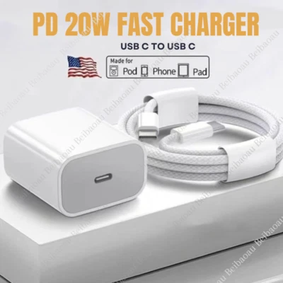 PD 20W Type C Fast Charge Cube USB C to Type C Cord For i-Phone 15 16 17 Pro Max - Image 1 of 4