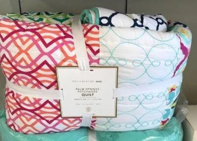 Edredón Pottery Barn Palm Springs Edredón Doble Retazos Rosa Azul Adolescente Nuevo Foto 1 de 3