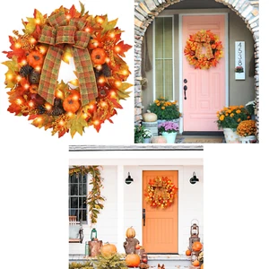 Acción de Gracias 24"" Corona Grande Prelit 30 LED Inalámbrica Otoño Vacaciones Decoración - Imagen 1 de 11