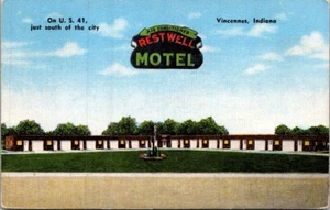 RESTWELL MOTEL Highway 41 VICENNES, Indiana IN Leinen-Postkarte am Straßenrand - Bild 1 von 2