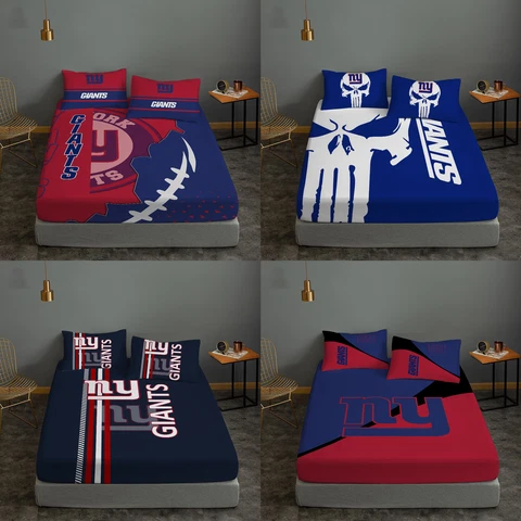 New York Giants 3 Pieces Bed Sheet Pillow Covers Deep Pocket Fitted Sheets Gift Cover