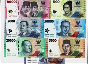 Indonesia NEW 2022 Full Set 100000 50000 20000 10000 5000 2000 1000 Rupiah UNC 7 - Picture 1 of 3