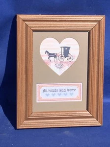 Vintage Primitive AMISH HORSE BUGGY All Roads Lead Home Framed Art Beck ❤️sj10m5 - Picture 1 of 7