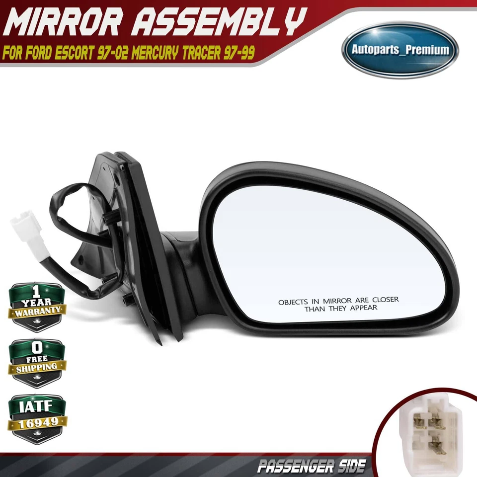 Espejo retrovisor eléctrico lateral del pasajero para Ford Escort 1997-2002 Mercury Tracer 1997-1999 Foto 1 de 4