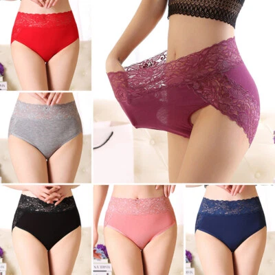 Women Lace Panties Briefs Floral Print High Waist Breathable Knickers Underwear - Image 1 of 4