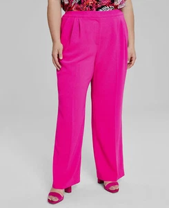Bar III Women's Pink Textured Crepe Wide-Leg Pants Plus Size 16W - Picture 1 of 3