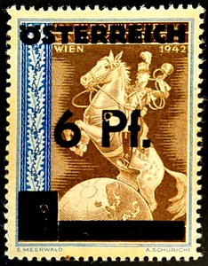 Austria Semi-Postal surcharged to 6pf, Scott# 395, MH - Picture 1 of 1