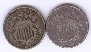 Lot of TWO(2) - Shield Nickels + 1867 & 1868 + Circulated + No Reserve! - Picture 1 of 2