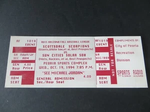 AUTHENTISCH Michael Jordan 1994 Arizona Fall League Baseball vollständiger Ticket-Abschnitt - Bild 1 von 2