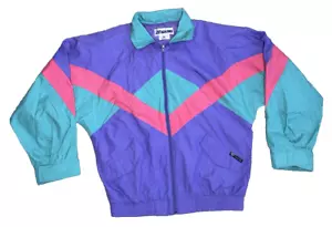 Vintage 80s Mizuno Color Block Nylon Windbreaker Rain Jacket Womens M Purple - Picture 1 of 5