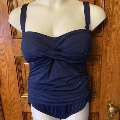 LIZ CLAIBORNE Navy Blue 1-Piece Removable Straps Swim Suit SWIMSUIT Size 18W - Image 1 of 4