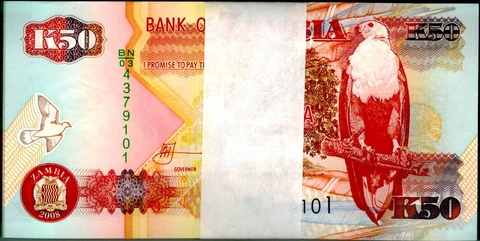 2008 Zambia 50 Kwacha Bundle Uncirculated 100 Notes Cover