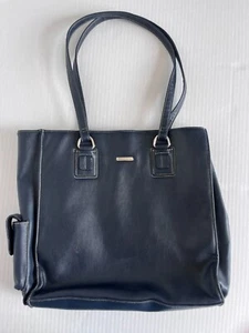 Liz Claiborne Mujer Cuero Negro Doble Asa Bolsillo Bolso de Mano Bolso de Hombro - Imagen 1 de 10