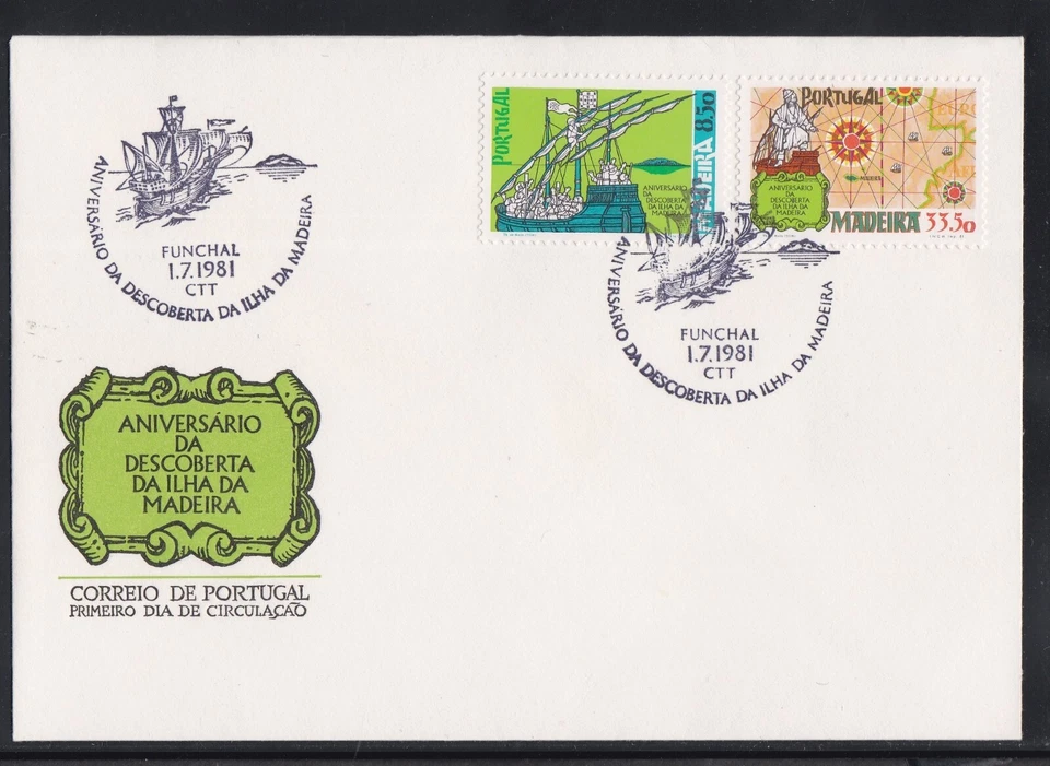 PORTUGAL MADEIRA 1981 FIRST DAY COVER DISCOVERY OF MADEIRA MAP SAIL BOAT+ CACHET - Image 1 of 1